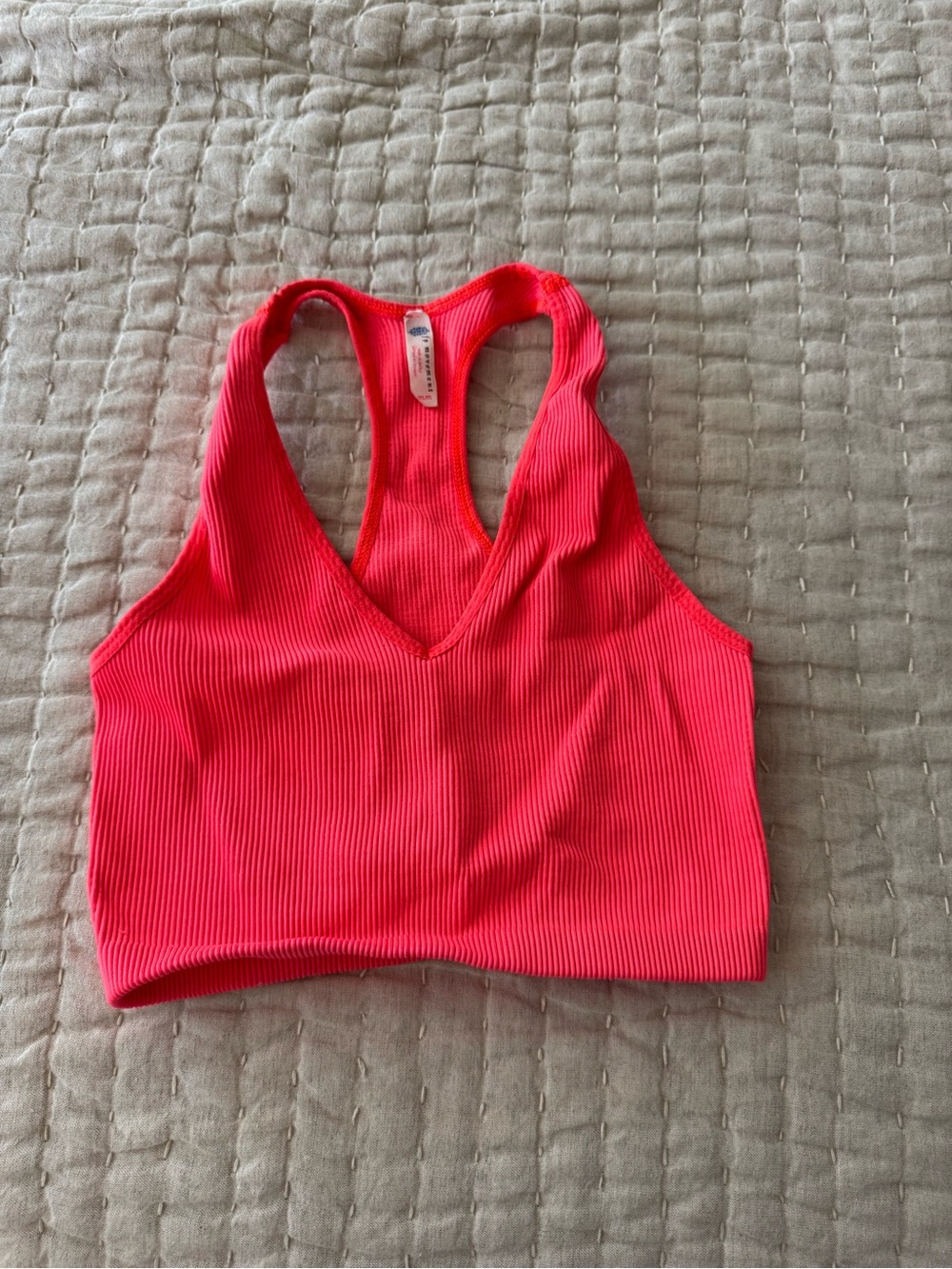 FP Movement by Free People Ribbed Racerback Bralette - Neon Coral Pink